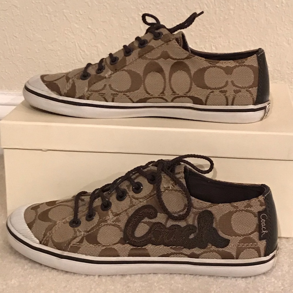 Coach Tan & Brown Signature Canvas Sneakers